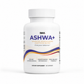 A white bottle of DIAX Ashwa+ dietary supplement with a white cap, featuring blue and orange text and wave graphics on a clean white background.