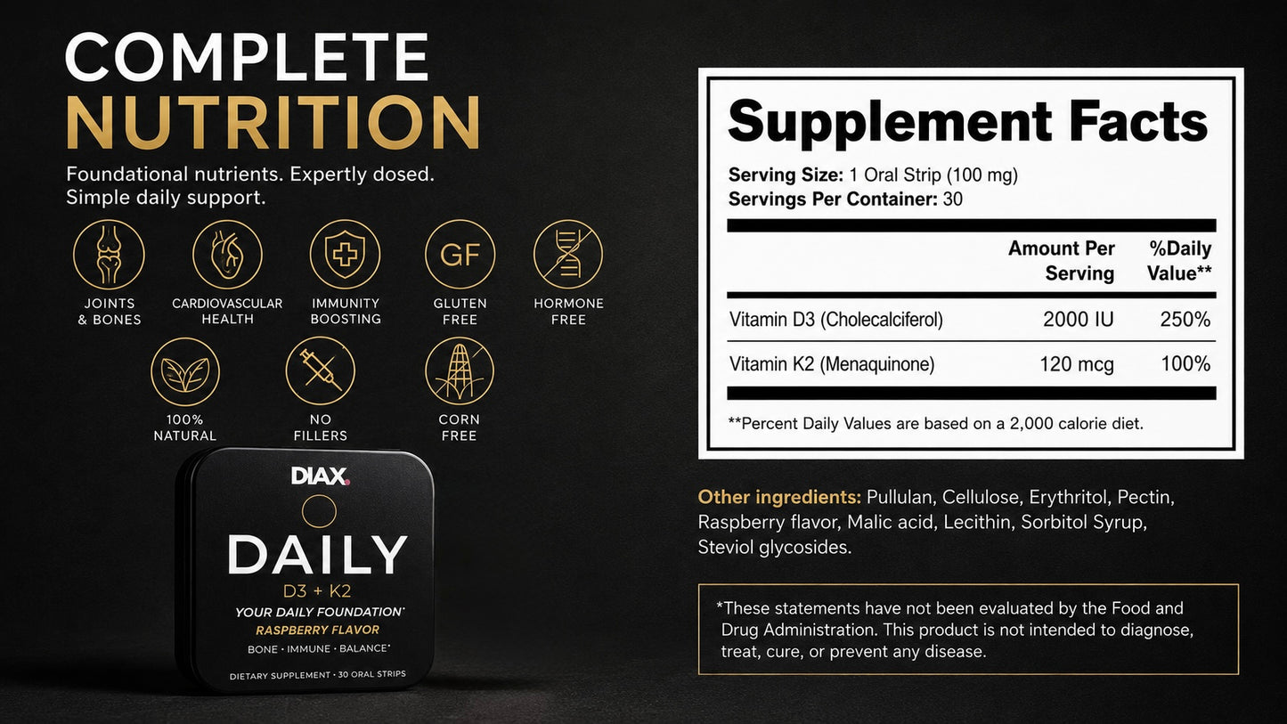 DIAX DAILY™ D3 + K2 — Your daily foundation.