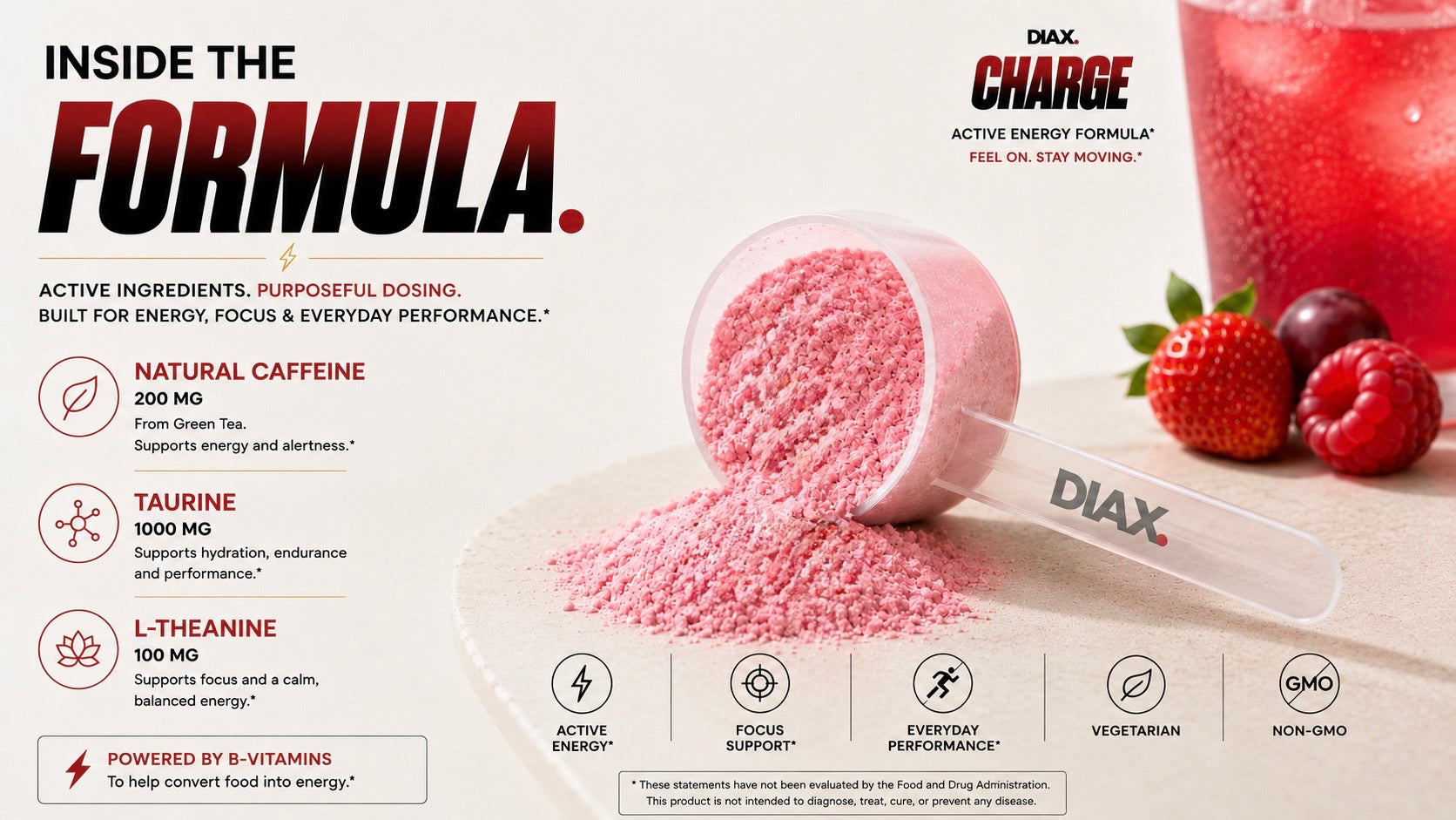 DIAX CHARGE Fruit Punch pre-workout powder, 20 servings
